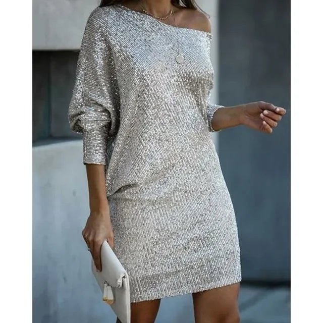 Abito con Paillettes | Poliestere Brillante | Monospalla Elegante