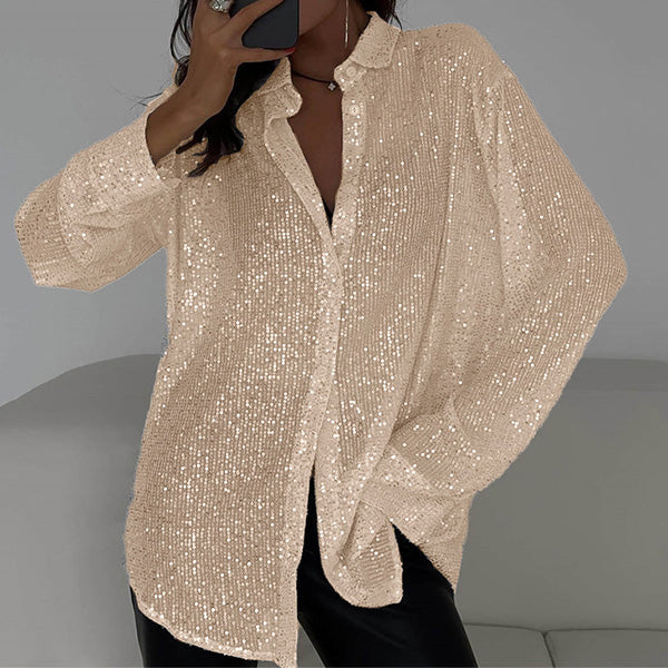 Sequin Shirt | Polyester Blend | Button-Down with Relaxed Fit