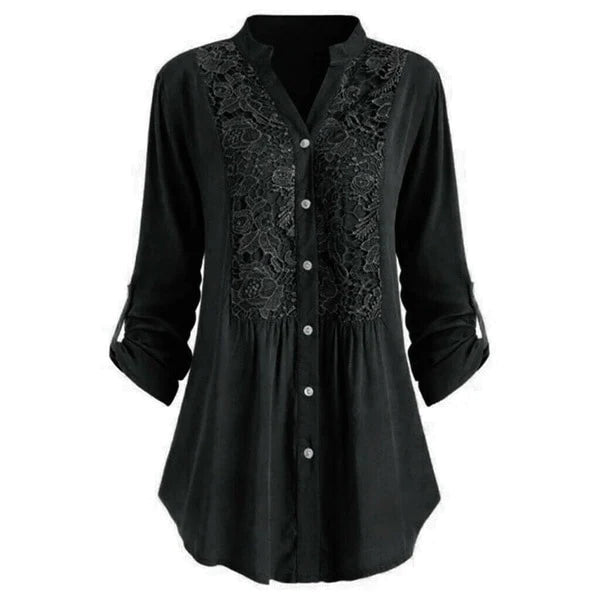 Blusa Ricamata | Scollo a V | Maniche Lunghe Arrotolabili