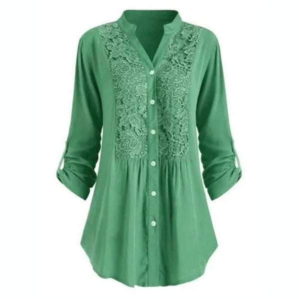 Blusa Ricamata | Scollo a V | Maniche Lunghe Arrotolabili