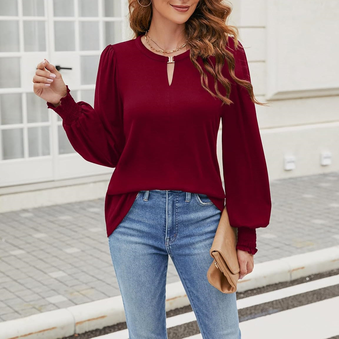 Blusa con Scollo a V | Maniche a Palloncino | Elegante e Versatile