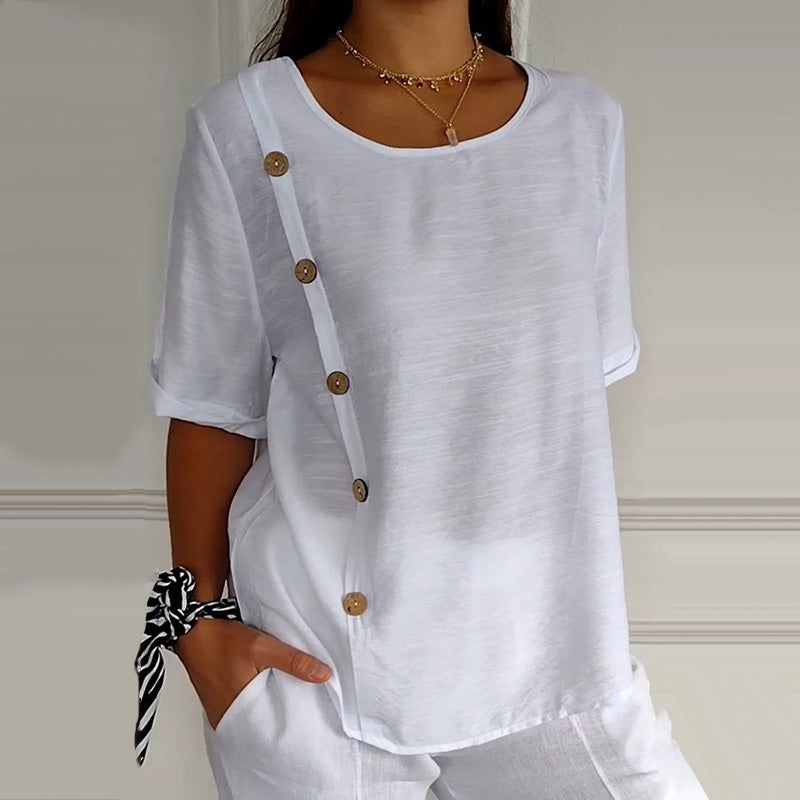 Blusa in Lino con Bottoni | Manica Corta | Leggera e Traspirante