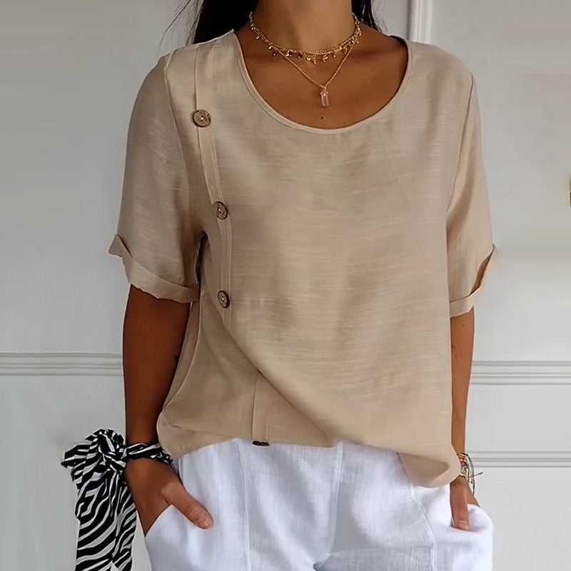 Blusa in Lino con Bottoni | Manica Corta | Leggera e Traspirante