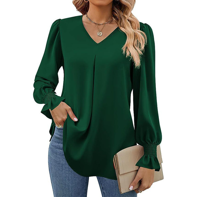 Blusa con Scollo a V | Maniche a Palloncino | Elegante e Versatile