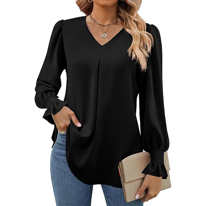 Blusa con Scollo a V | Maniche a Palloncino | Elegante e Versatile