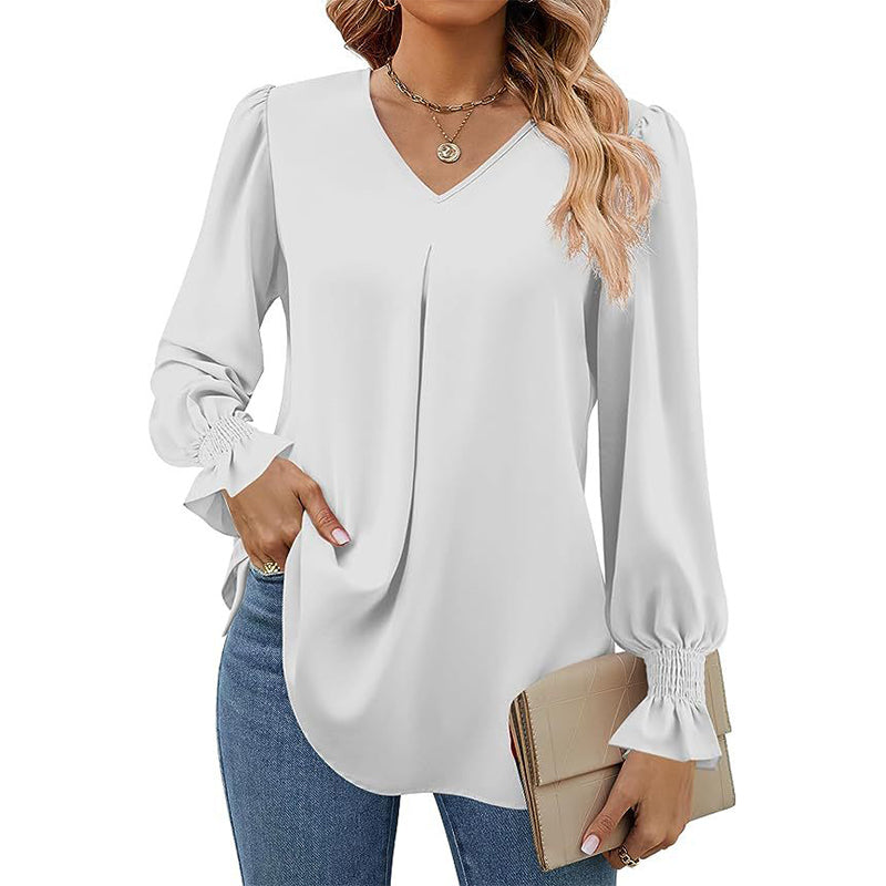 Blusa con Scollo a V | Maniche a Palloncino | Elegante e Versatile