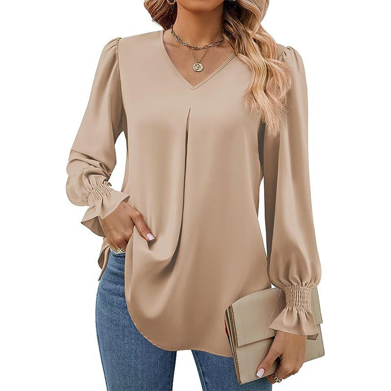 Blusa con Scollo a V | Maniche a Palloncino | Elegante e Versatile