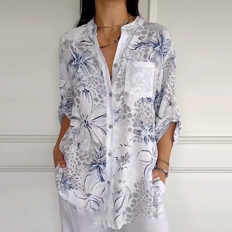 Camicia Oversize | Cotone & Lino | Stampa Floreale Elegante